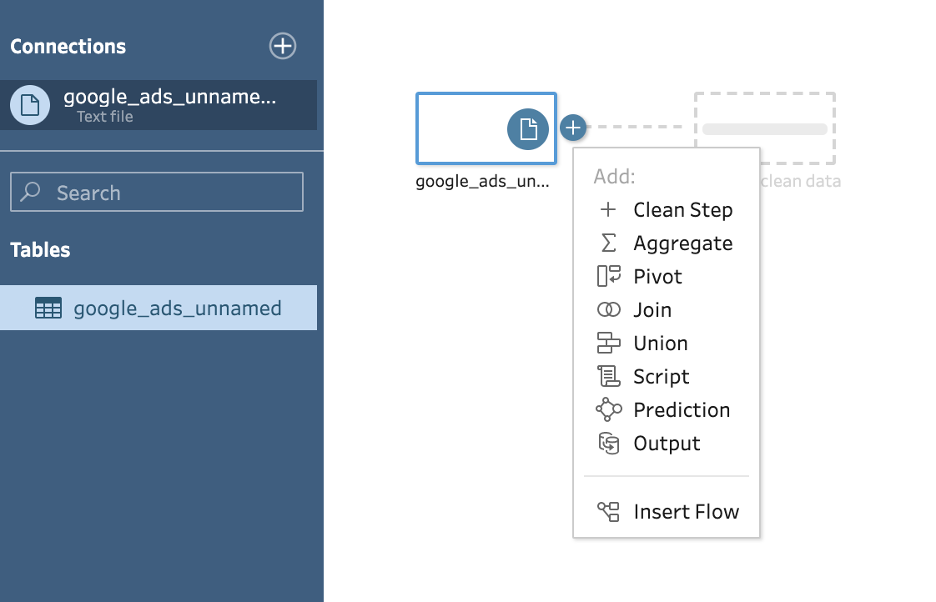 Tableau Prep Supermetrics API, connection add