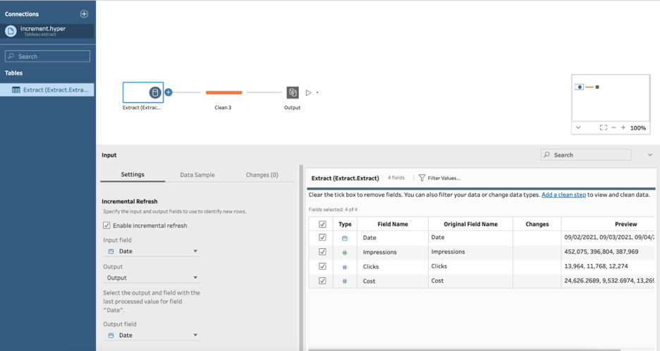 Tableau Prep Supermetrics API, extract function