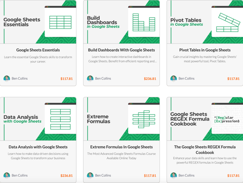 google sheets courses by ben collins