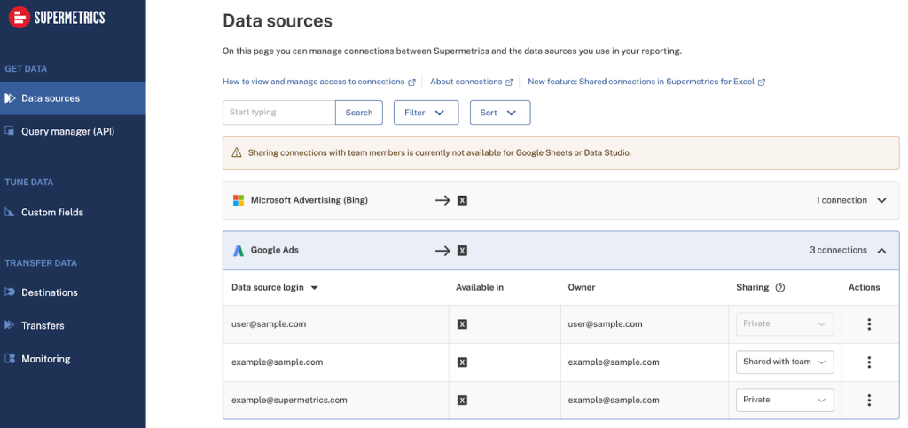 supermetrics team portal