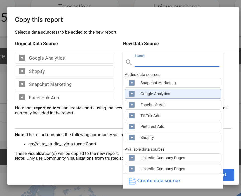 Google Data Studio copy report view