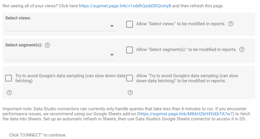 Google Data Studio connector setup