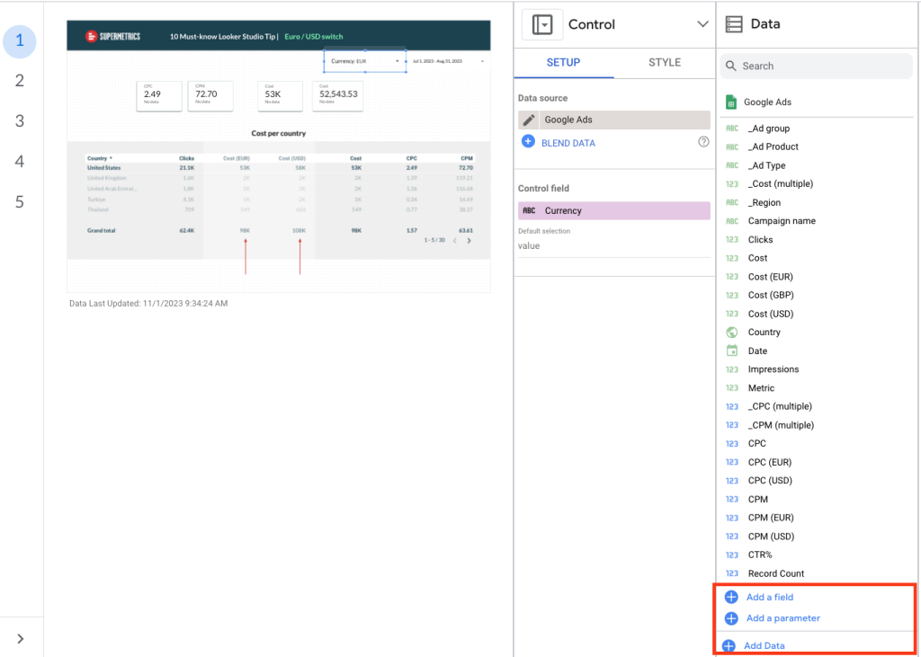 You can create a parameter under your data source