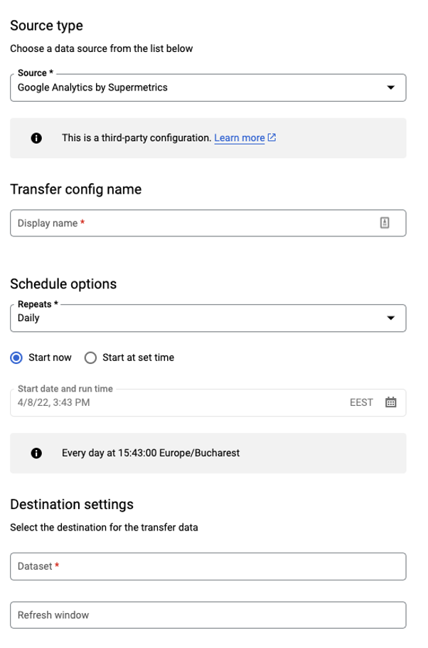 BigQuery source type view