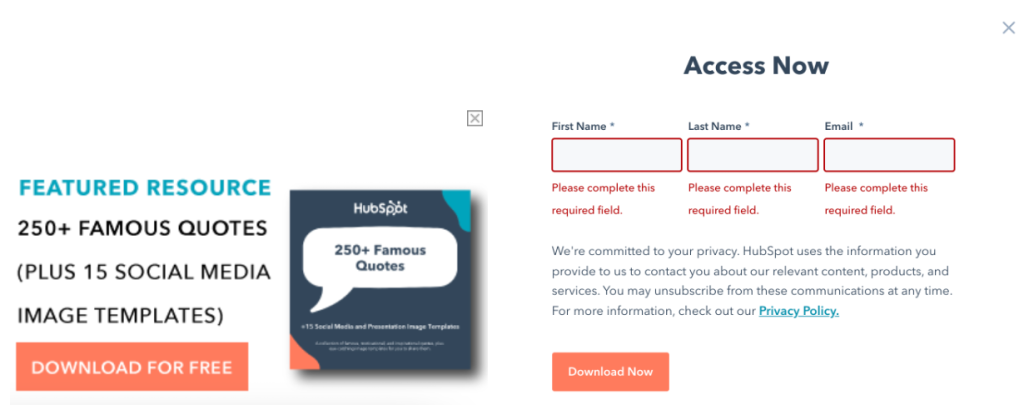 hubspot ebook link and email list form