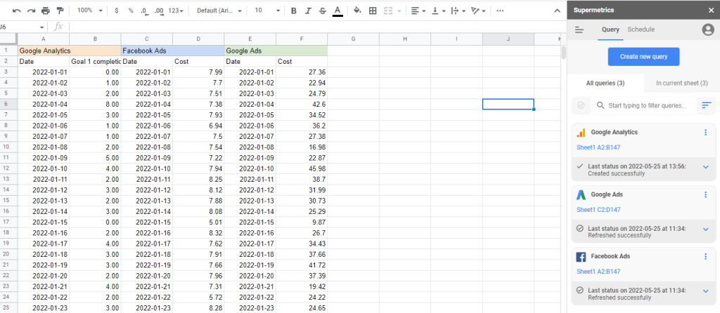 Supermetrics Google Sheet Import