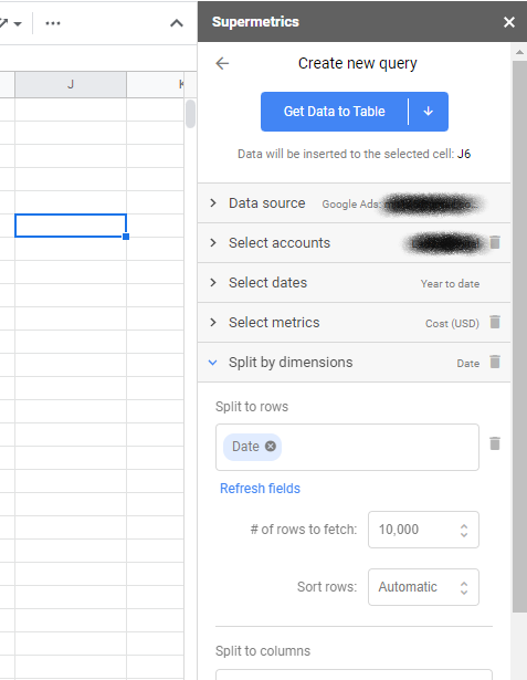 Create a New Query in Supermetrics