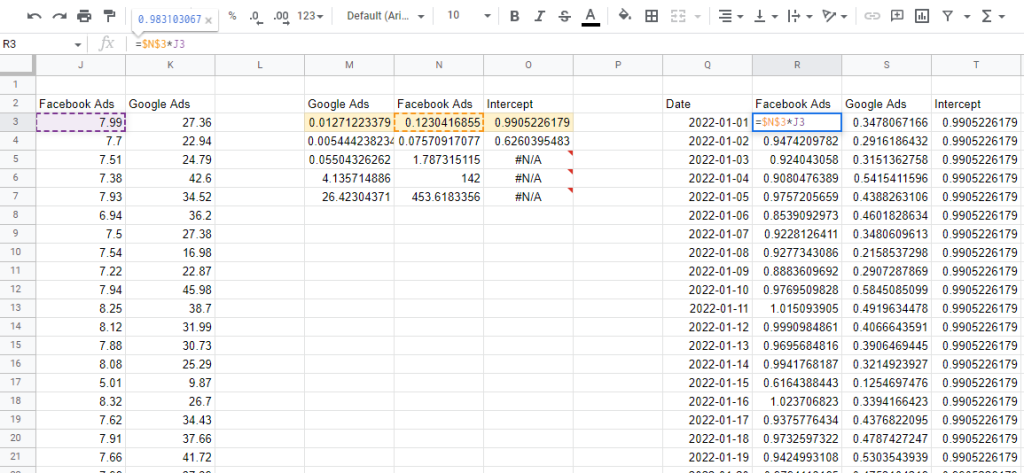 Re-forecasting with model coefficients