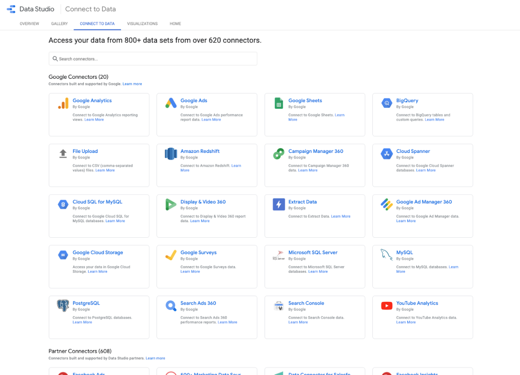 Google Data Studio connector interface