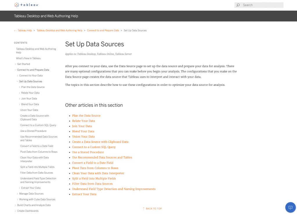 Tableau help page