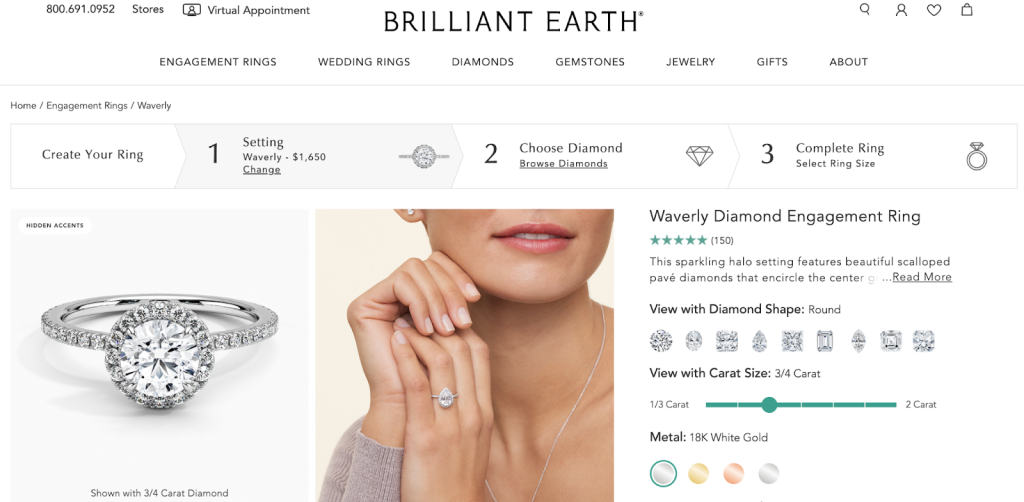 Brilliant Earth jewelry page