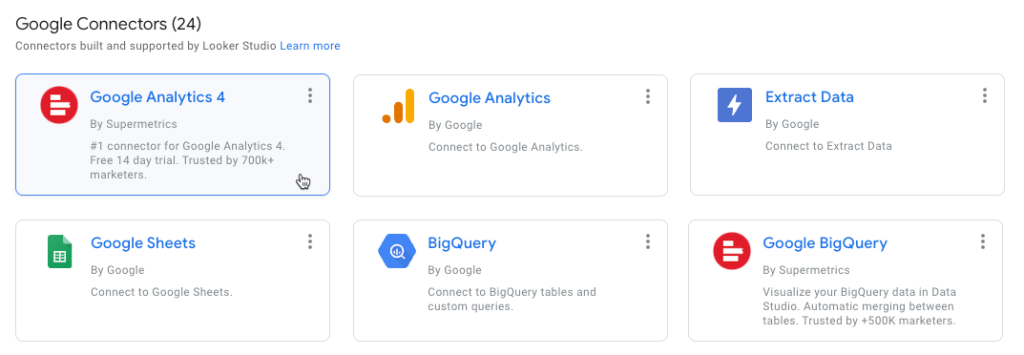 Looker Studio Google Connectors view