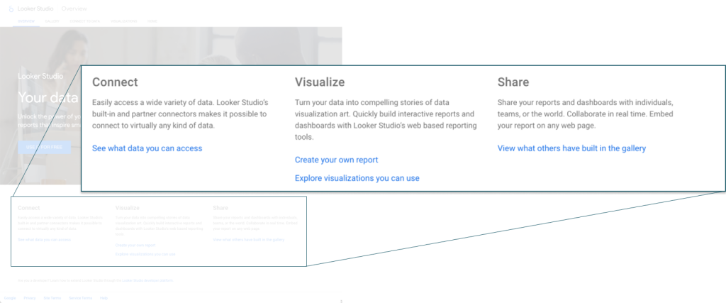 The product home page of Looker Studio