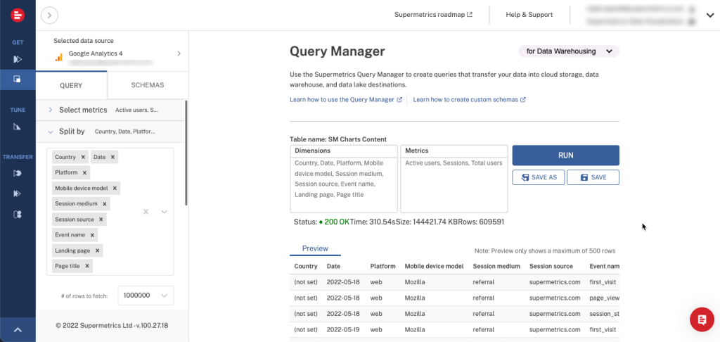 The Supermetrics Teamsite offers a point-and-click interface to create your custom schemas