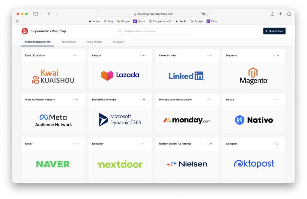 Supermetrics is considering creating connectors for Kwai, Lazada, LinkedIn Jobs, Magento, and many more data sources. 